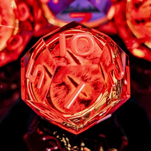 Magic Golden Ring DND Dice Set Sharp Edge Red Gaze Eye Resin Dice with Box, for use with RPG D&D Tabletop Games Lord D and D Polyhedral Dice Set - color: Ring -Eye-red-2