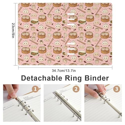 JOJOART Cute Food Characters Journals Binder Hardcover Journal Notebooks PU Leather Notebook 6-Ring Professional Notebook,Loose Leaf Notebook for Office Diary