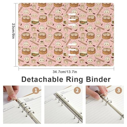 JOJOART Cute Food Characters Journals Binder Hardcover Journal Notebooks PU Leather Notebook 6-Ring Professional Notebook,Loose Leaf Notebook for Office Diary