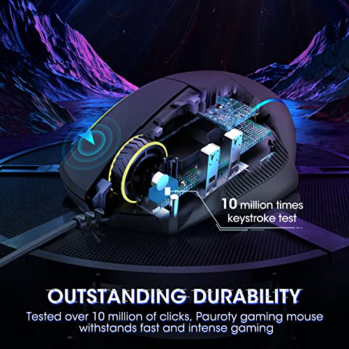 Pauroty Gaming Mouse RGB Wired, Ergonomic PC Gaming Mice with Chroma RGB Backlit, 8000DPI Adjustable, 8 Programmable Buttons&Fire Button, Plug & Play USB Computer Mouse for Windows Mac PC Gamer