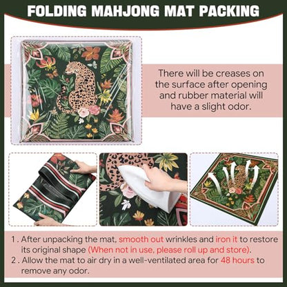 Drydiet Mahjong Mat for Table 31.5 x 31.5 Inch American Mahjong Mat with Carrying Bag, Non-Slip Noise Reduction Table Item for Family Poker Domino Board Game Night & Party Use(Leopard) - style: Leopard
