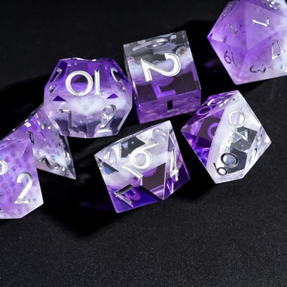 7PCS Cocktail Dice Set,Handmade Sharp Edge Dice Set D&D RPG Polyhedral Die,for Dungeons and Dragons TTRPG Games Roleplaying Games,with Gift Box.(Purple) - color: Cocktail Purple