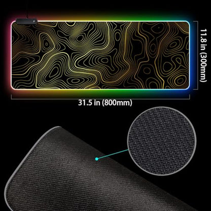 RGB Mouse Pad LED Desk Mat Large Gaming Mousepad Black and Gold Line Design, Keyboard Pad XL Mouse Mat for Home and Office (Black with Gold Topographic Line) - color: Black With Gold Topographic Line
