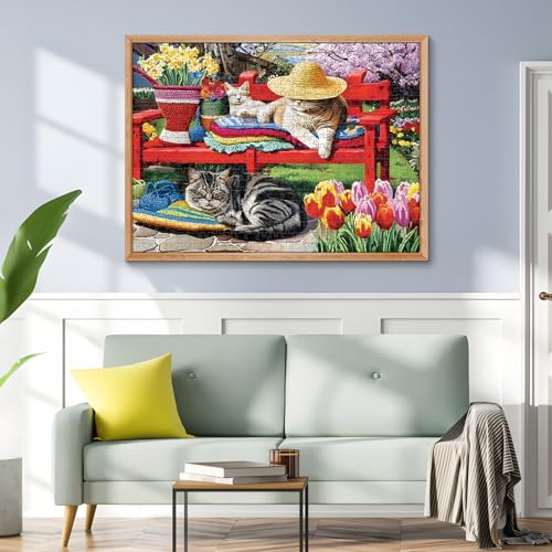 500 Piece Puzzles for Adults, Cat & Garden Jigsaw Puzzle, Ideal Gift | Perfect for Family Game Night, Home Wall Decor, Ideal Gift for Adults, Seniors, 20.5 x 15 in - style: Cats' Nap