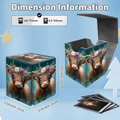 Card Deck Box for MTG Commander,Collectible Trading Storage Box Fits 120+ Single Sleeved Cards Magnetic Case PU Leather for Magic Commander TCG CCG MTG,Cute Highland Cow - color: Cute Highland Cow