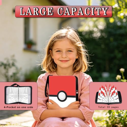 3D Card Binder 4 Pocket, 440 Embossed Cover Trading Card Album | Portable Card Collection Folder with Removable Sleeves, Trading Card Holder for TCG, Sports Cards, Gift for Collectors.