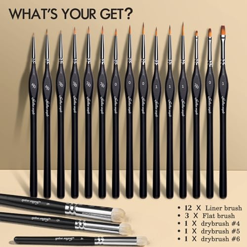 Golden Maple Dry Brush Miniature Painting, 18PC Miniature Paint Brushes Model Brushes Micro Detail Paint Brush Set, Fine Detailing for Acrylics, Watercolors, Models, Figurine - color: Black