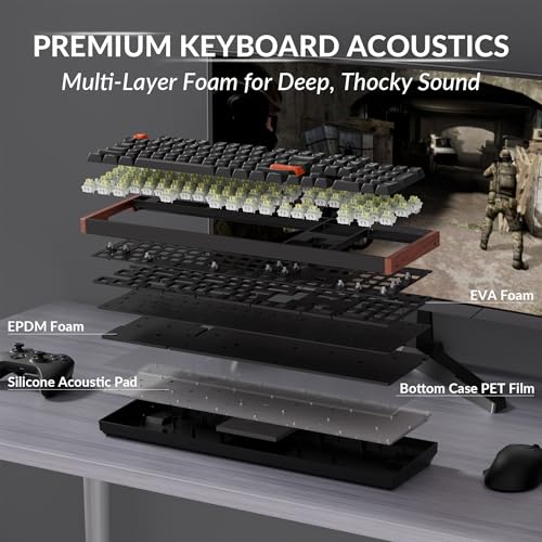 Keychron K10 HE Hall Effect Keyboard, Ultra-Fast Lime Banana Magnetic Switch, Full-Size Tri-Mode Wireless Keyboard with Rapid Trigger, Adjustable Actuation, RGB, Aluminum + Wood Frame - Black - color: Lime Banana Switch - Black