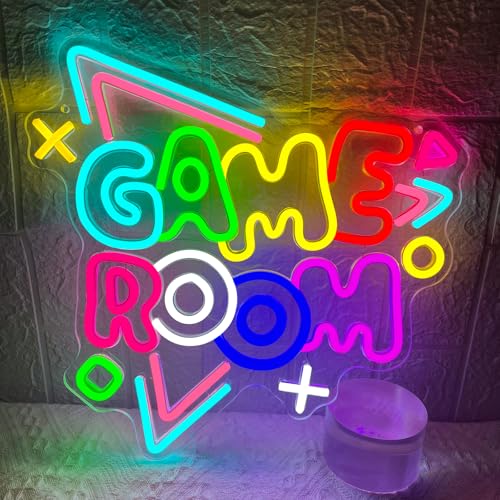 Game Room Neon Sign 13'' x 13.6'' Big Dimmable Gamer Led Neon Sign USB Powered Colorful Gaming Neon Light Up Sign for Game Zone Teens Boys Girls Bedroom Man Cave Kids Home Party Birthday Wall Decor - color: GAME ROOM