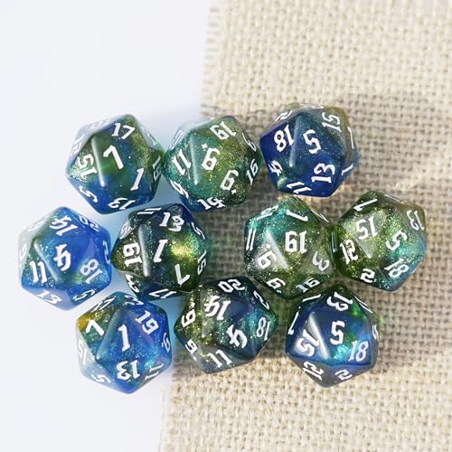 10PCs D20 Polyhedral Dice Set 22mm for DND RPG MTG Dungeons and Dragons Dice (Blue + Curry) - color: Blue + Curry