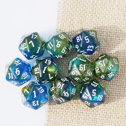 10PCs D20 Polyhedral Dice Set 22mm for DND RPG MTG Dungeons and Dragons Dice (Blue + Curry) - color: Blue + Curry