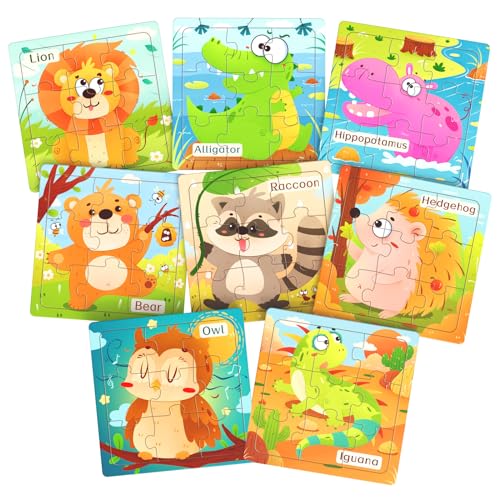 Zeoddler Wooden Puzzles for Toddlers, 8 Pack Animal Jigsaw Puzzles for Kids3-5, 9 Pieces Preschool Learning Activities, Learning & Educational Toys, Gift for Boys, Girls - style: Animal