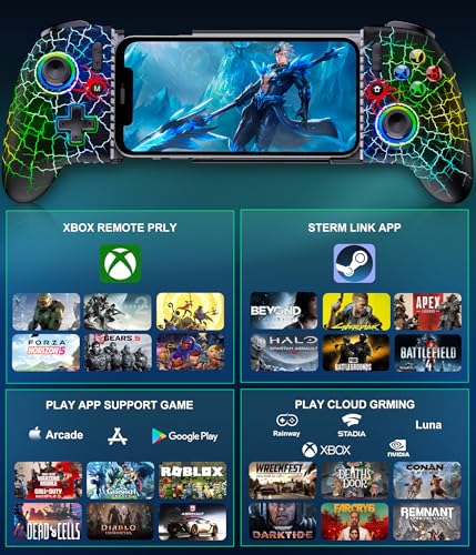 Mocagen Phone Controllers for iPhone/Android/Switch/Oled/Switch 2 - Hall Effect Joysticks & Triggers, Mobile Gaming Controller with 7 RGB Light, Macros, Turbo, Keylinker APP, Mac - size: Xbox Layout-Spider Silk