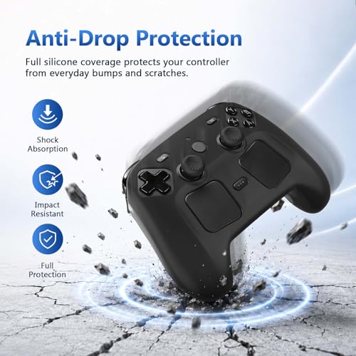 Case Cover Compatible with Steam Controller 2 2026, Soft Silicone Protector Cover Skin Case for Steam Controller 2 with Thumb Grip Caps, Anti-Scratch, Shockproof (Black) - color: Black