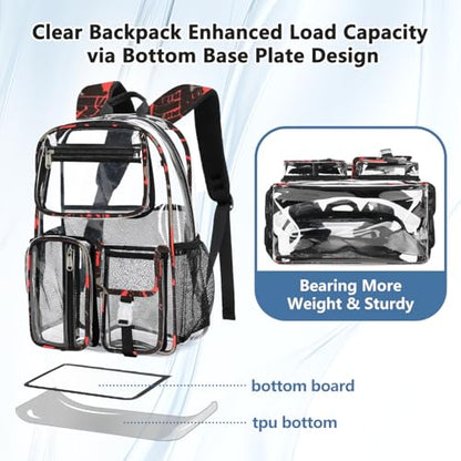 Cusangel Heavy Duty Clear Backpack,16.5 x12 x5inch TPU Large Capacity See Through Backpack for Sport Events,Travel (Red) - color: Red