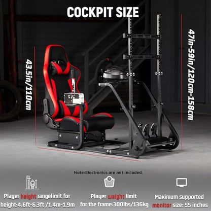Dardoo G923 Racing Simulator Cockpit with Monitor Mount and Red Seat | Fit for Logitech G25 G27 G29 G920, for Thrustmaster T150 T300,Simulator Cockpit without Wheel,Pedal,Shift and Monitor