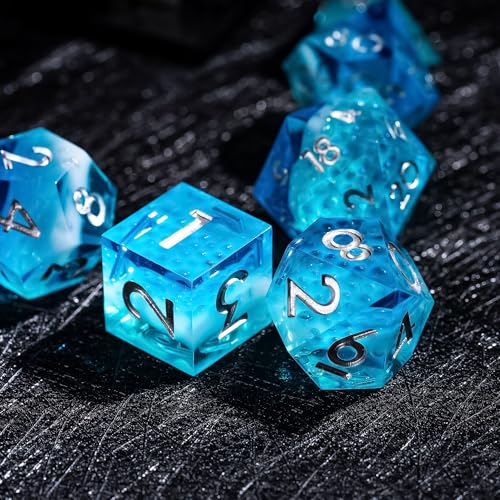 7PCS Cocktail Dice Set,Handmade Sharp Edge Dice Set D&D RPG Polyhedral Die,for Dungeons and Dragons TTRPG Games Roleplaying Games,with Gift Box.(Blue Green) - color: Cocktail Blue Green