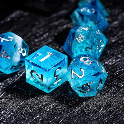 7PCS Cocktail Dice Set,Handmade Sharp Edge Dice Set D&D RPG Polyhedral Die,for Dungeons and Dragons TTRPG Games Roleplaying Games,with Gift Box.(Blue Green) - color: Cocktail Blue Green