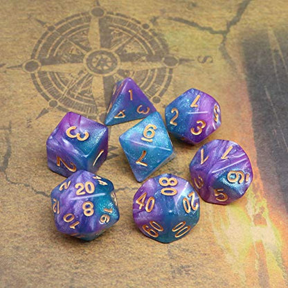 DND Dice Set Lake Blue & Purple Polyhedral RPG Dice for Dungeon and Dragons D&D Role Playing Games Table Games Glitter Dice - color: Lake Blue Mix Purple+glitter
