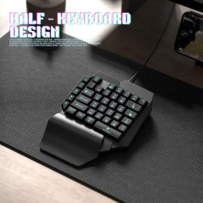 4 in 1 Mobile Game Combo Pack, One Handed Gaming Keyboard, Mouse, Converter & Adjustable Phone Stand, Half Keyboard for Mobile Phone Gaming, Fast Charging, No Latency