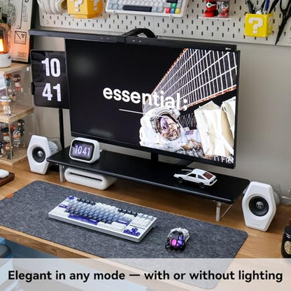 Bamboo Monitor Stand, Desk Shelf with Acrylic Legs and RGB Lights | 31.5-Inch Wide, 3.3-Inch Clearance, Fits Monitor, Laptop, Printer and Speakers for Small Desks - color: Black x RGB Light