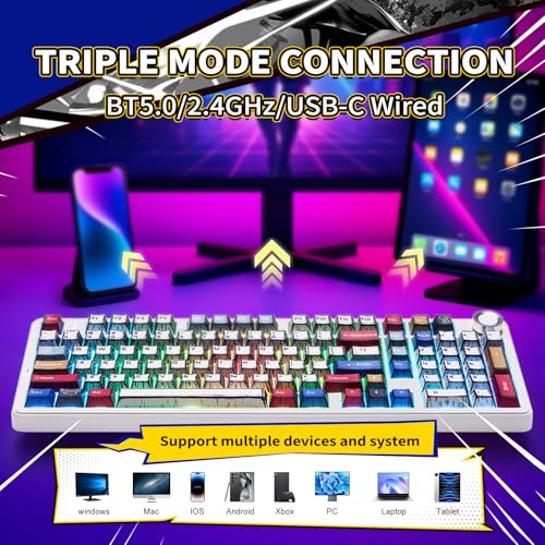 x Aula F99 Pro Mechanical Keyboard, Wireless Gaming Keyboards RGB Backlit Hot Swappable Custom Creamy Bluetooth Computer Keyboard, Tri-Mode BT5.0/2.4GHz/USB-C, Pre-lubed Switches PBT Keycaps | 99 Keys,8000mAh Rechargeable,Hot Swappable Custom,RGB Backlit,