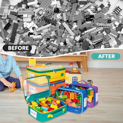 6 Pack Large Toy Storage Bags(12.6 * 3.9 * 8.6in), Magnetic Tiles Travel Organizer Case with Mesh Pocket Fits for Lego Bricks, Board Game, Puzzles, Toy Cars and Building Blocks - size: LARGE 6PCS