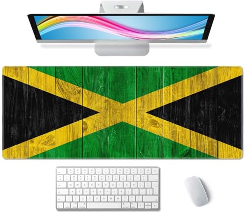 Gaming Mouse Pad, Large Mouse Pads for Desk, Non-Slip Rubber Base Mousepad, Keyboard Mouse Mat, Desk Pad with Stitched Edges, 31.5x11.8inch, Jamaican Flag - color: Jamaican Flag