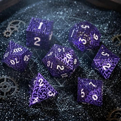 Hollow Metal The Lost Maze DND Dice Set with an Iron Box for DND COC Role Playing dice Games and Board Games Gift (Purple) - color: Metal Maze Purple