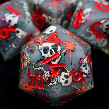 XENOLUX Polyhedral Dice Set for Dungeons and Dragons - Spooky Cute 3D Dancing Skeleton Resin DND Dice Set with Tin Box, Sharp Edge RPG Dice for Tabletop Board Games (L19) - color: L19