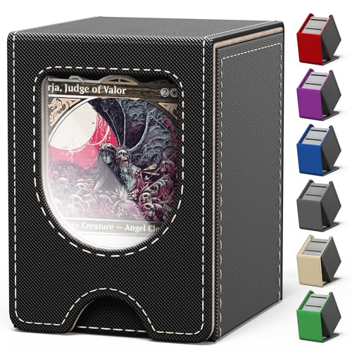 Card Deck Box for MTG Commander, Card Case Holds 100+ Double-Sleeved Cards, Magic Card Box Fits for TCG/PTCG/CCG Card with 2 Dividers (Black&Gold) - color: Black&Gold