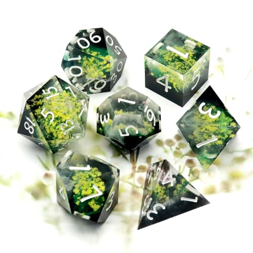 Haxtec DND Dice Set Sharp Edge Resin Dice Set with Dice Case, Flower D and D Dice, Polyhedral D&D Dice Set for Dungeons and Dragons TTRPGs DND Gift - color: Yellow