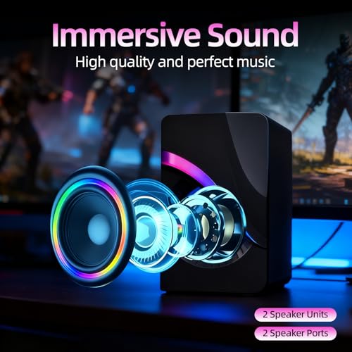 RGB Computer Speakers, USB Powered PC Sound Bar with Inline Control & Colorful Lights for Desktop, Laptop, Monitor Gaming Setup (Black) - color: FT-Q9