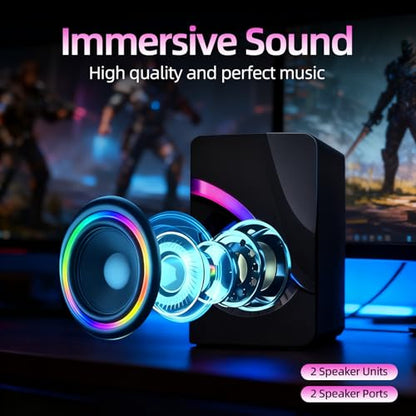 RGB Computer Speakers, USB Powered PC Sound Bar with Inline Control & Colorful Lights for Desktop, Laptop, Monitor Gaming Setup (Black) - color: FT-Q9