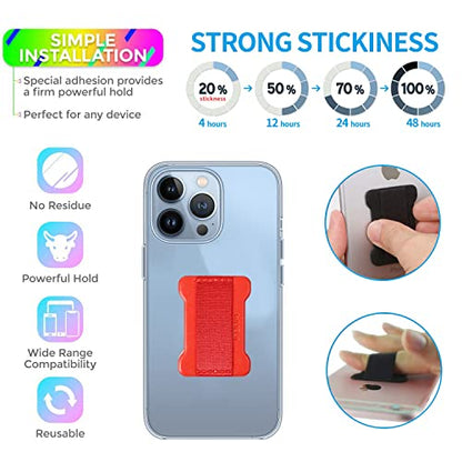 Universal Phone Grip for Smartphones - Phone Holder for Hand for Back of Phone - Wireless Charging Compatible (Black Red) - 2Pack - color: Black Red