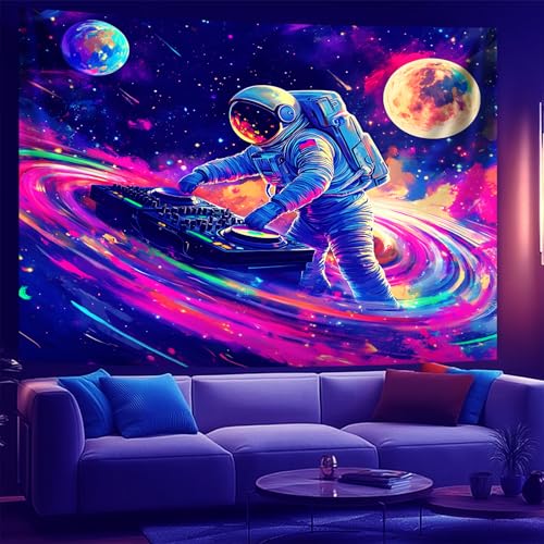 NYZE Astronaut Space Tapestry for Bedroom, Glow in the Dark Room Decor Wall Tapestries, Cool Galaxy Planet Wall Hanging, Wall Hanging for Men Guys Gamer Room Dorm Living Room 90x70 in - color: Astronaut F, size: 90"L x 70"W