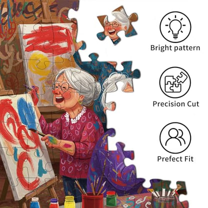 1000 Piece Jigsaw Puzzles for Adults, Art Grandma Crew Puzzle with 1:1 HD Poster, Precise Interlocking, Letter Markings on Back, Dust-Free, Stress Relief & Ideal Family Game Gift - color: Art Grandma Crew