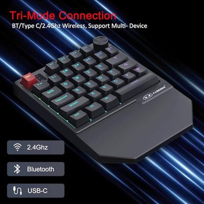 MageGee Wireless One Handed Gaming Keyboard, Tri-Mode BT/2.4Ghz RGB Backlit 34 Keys Mini Keyboard for Gamer, Linear Red Switch, Wrist Rest Support(Black) - color: Black/Wireless