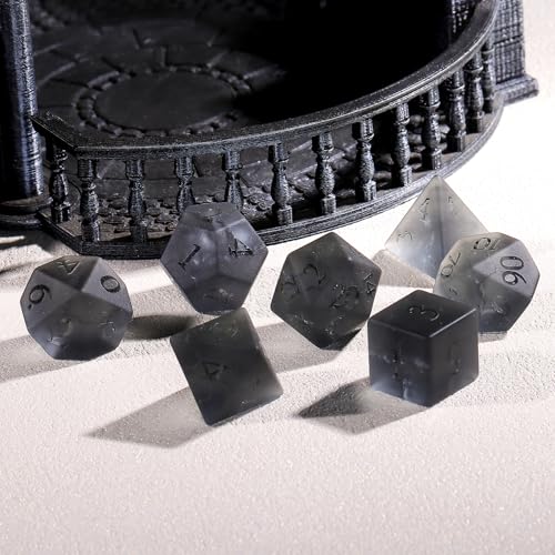 Cracked Matte Gray 7Pcs Polyhedral Dice Set, K9 Crystal Cat's Eye Multi-Faceted DND Dice for Dungeons and Dragons RPG Tabletop Game (Matte Cracked Gray) - color: Matte Cracked Gray