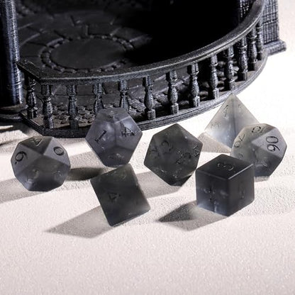 Cracked Matte Gray 7Pcs Polyhedral Dice Set, K9 Crystal Cat's Eye Multi-Faceted DND Dice for Dungeons and Dragons RPG Tabletop Game (Matte Cracked Gray) - color: Matte Cracked Gray