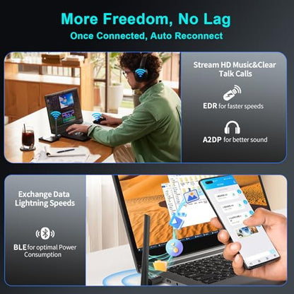 Long Range Bluetooth 5.4 Adapter for PC, USB Bluetooth Dongle Enhanced Antenna for Laptop Desktop Computer Windows 11 10 8.1 7, Linux, Pair with Headphones Speaker Mice Keyboard Controller - style: Latest BT5.4-150M Long Range-BT09