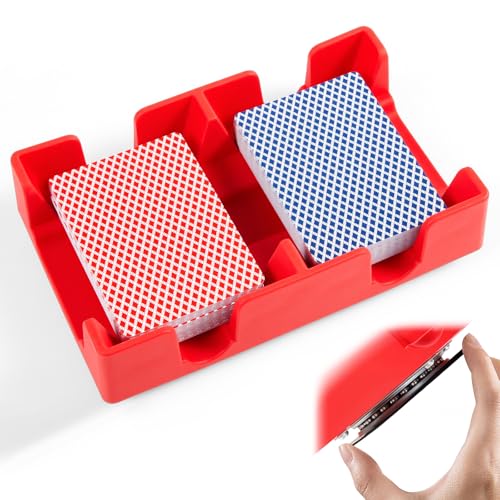 360° Revolving Rotating Playing Card Holder for 2 Decks Canasta Card Holders Sorting Tray Organizes Plastic for Games Accessories - color: Red