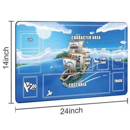 Playmat for One Piece Card Game (24x14 Inches): with Non-Slip Rubber, Zones Design, a Professional Storage Bag Included, Plus a Limited-Time Gift of a Set of 20 Damage Counters (Sky Ship) - color: Sky Ship