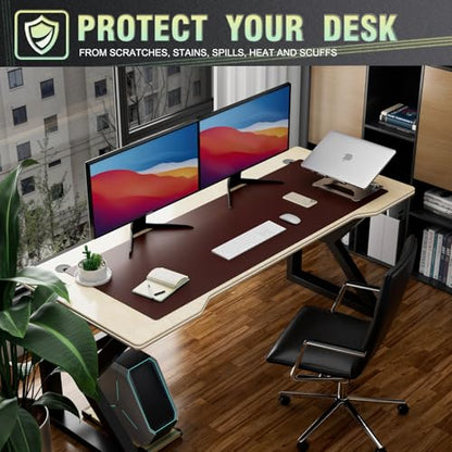 K KNODEL Large Office Leather Desk Mat, Mouse and Keyboard Pad, Computer and Laptop Mat, Desktop Protector and Cover, Writing Pad and Blotter (47.2"x17", Dark Brown) - color: Dark Brown, size: 47.2" x 17"
