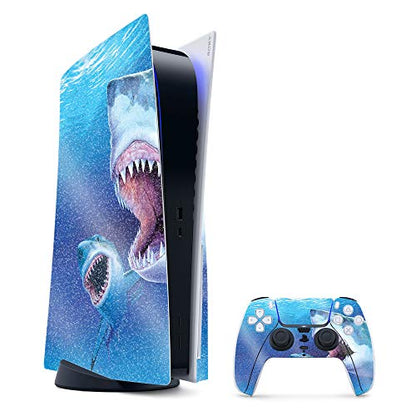 MightySkins Glossy Glitter Gaming Skin for PS5 / PlayStation 5 Bundle - Great Whites | Durable High-Gloss Glitter Finish | Easy to Apply and Change Style | Made in The USA - color: Great Whites, size: PlayStation 5 Bundle