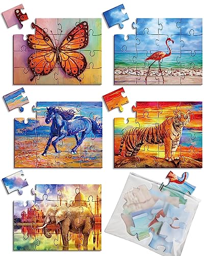 5 Packs 16 Piece Large Jigsaw Puzzles for Dementia Alzheimer’s Products Activities Alzheimer’s Puzzles Memory Cognitive Games for Elderly Seniors with 5 Storage Bags Gift for Elderly Adults Animal - style: Animal