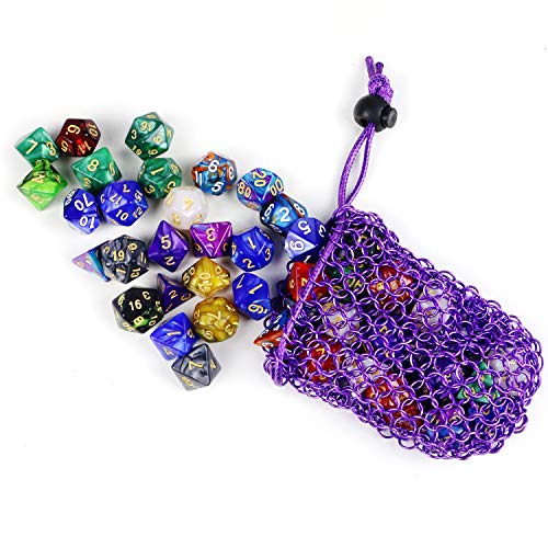 YOUSHARES Chainmail D&D Dice Bag for Dungeons and Dragons Drawstring Stainless Steel Dice Bag Dice Set (Hold 42 DND Dice, Purple) - color: Purple
