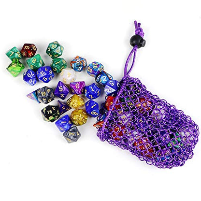 YOUSHARES Chainmail D&D Dice Bag for Dungeons and Dragons Drawstring Stainless Steel Dice Bag Dice Set (Hold 42 DND Dice, Purple) - color: Purple
