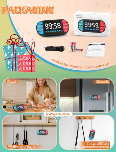 Digital Kitchen Visual Timer: 3.6'' Large LED Display, Magnetic, 3 Brightness, 4 Alarms and Volume, Memory Function, Countdown Count up for Cooking, Classroom, Home Gym, AAA Battery Included - color: Black