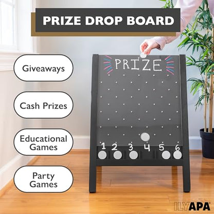 Ilyapa Prize Drop Board, 21x30 in - Penny Drop Game, Chalkboard Sign | Wooden A-Frame Chalkboard Sign, Includes 8 Coin Drop Discs & Eraser - For Trade Shows & Events - color: Black, size: 21x30
